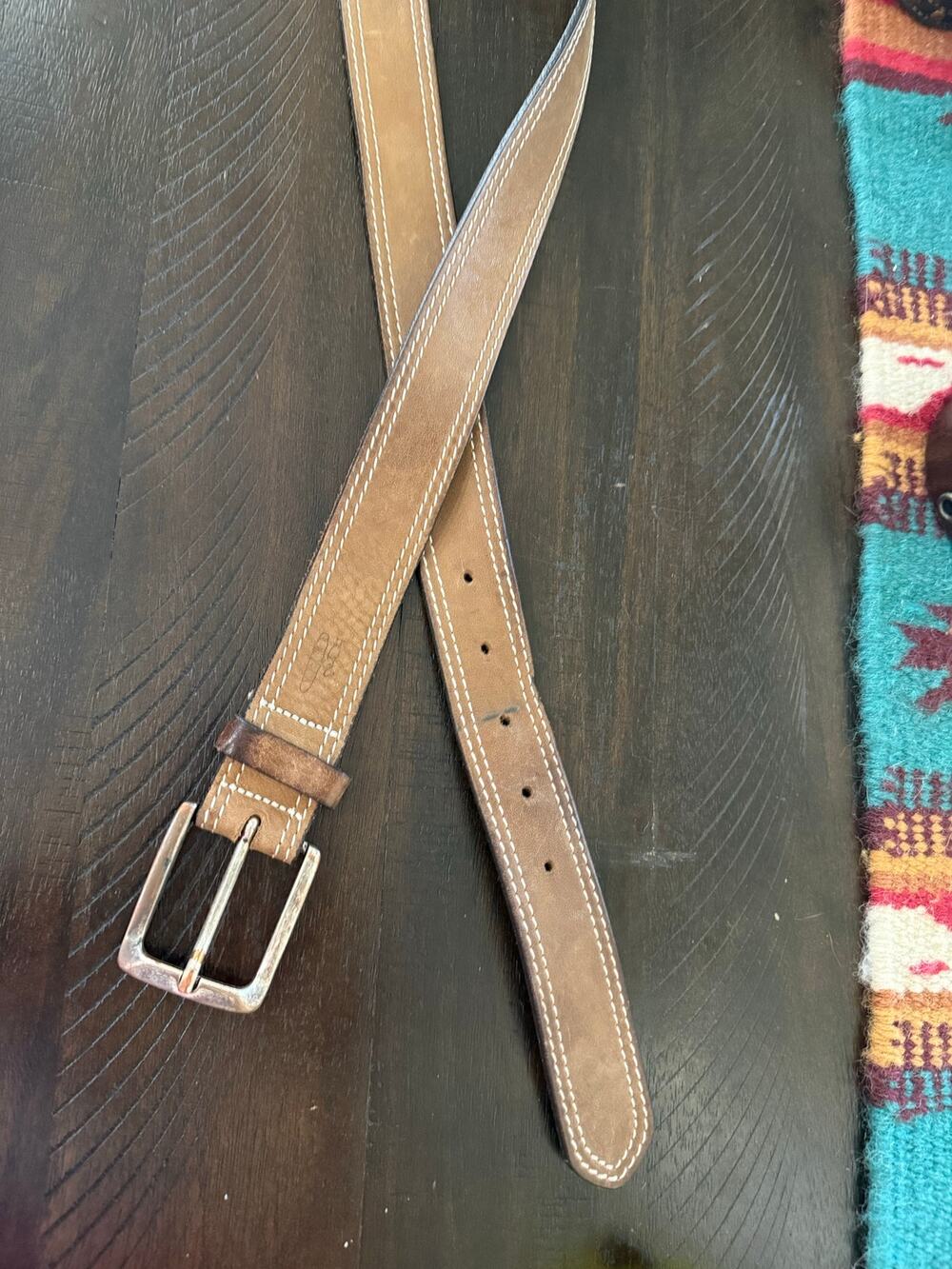 johnnie-O Double Stitch Brown Leather Belt Size 34 Made in USA